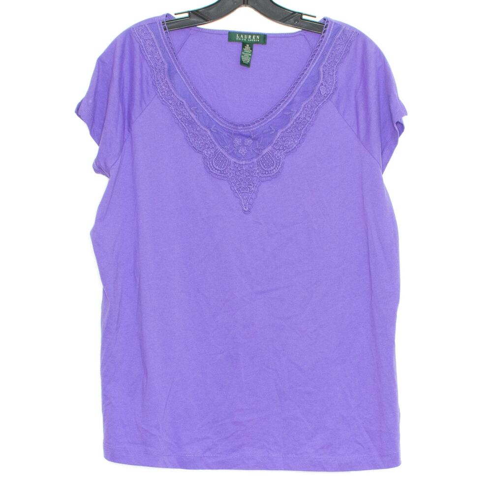 Lauren Ralph Lauren Plus Size 1X Purple V Neck Cotton Top Spring Boho Casual